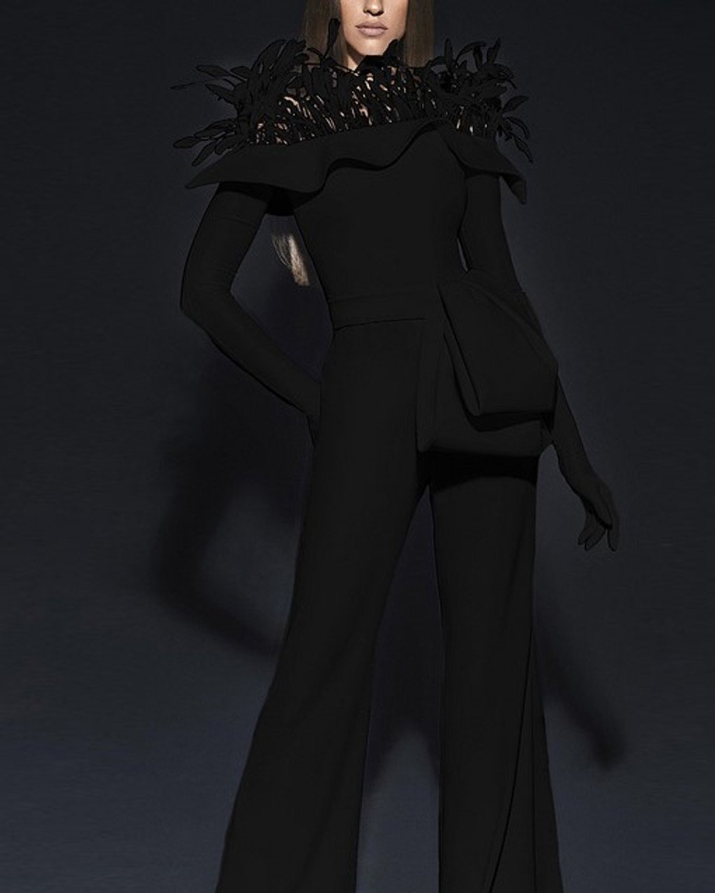 FIGARO COUTURE FEATHER JUMPSUIT